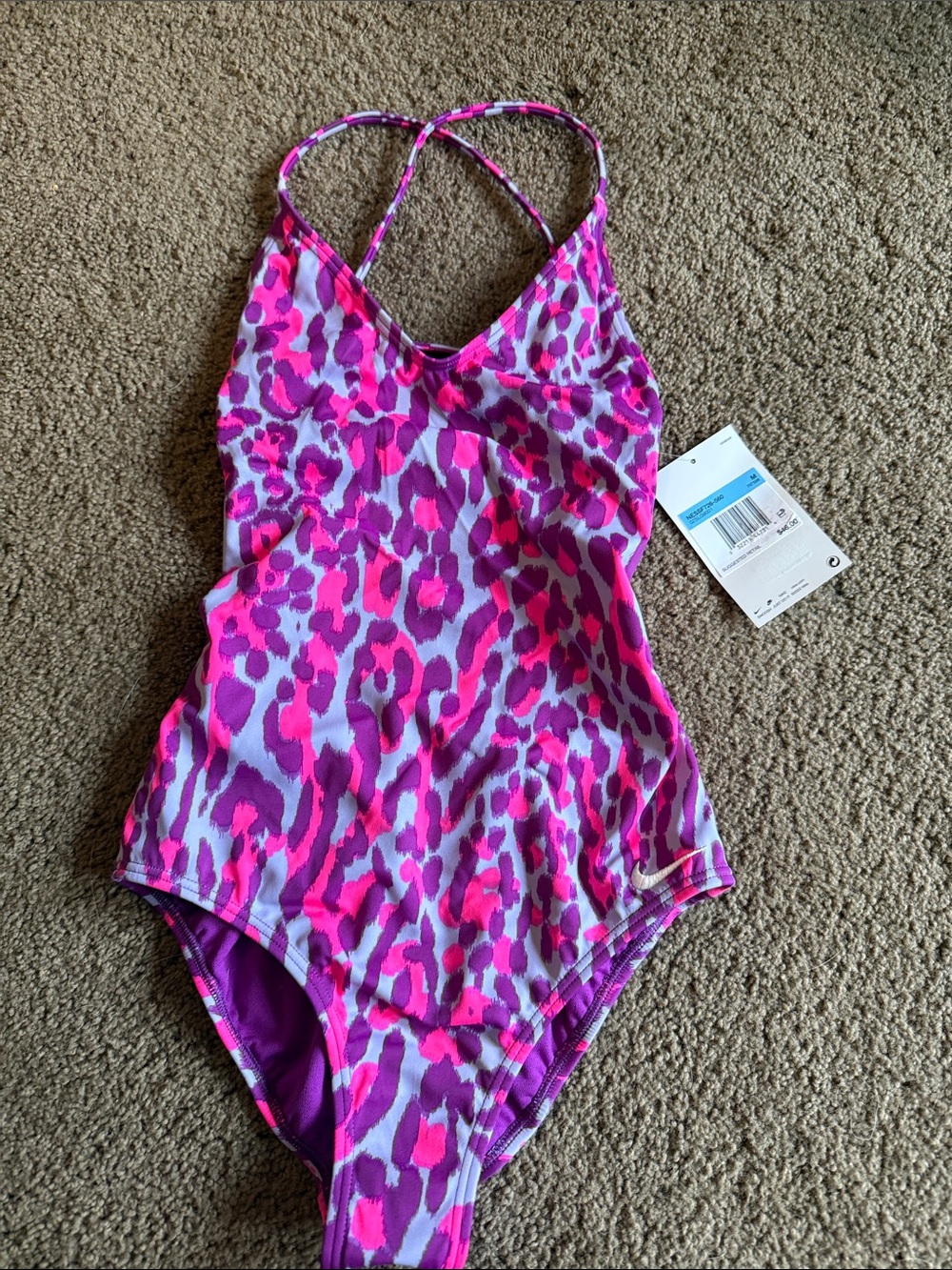Nike Girls' Pink & Purple Leopard One-Piece Swimsuit Size M NWT